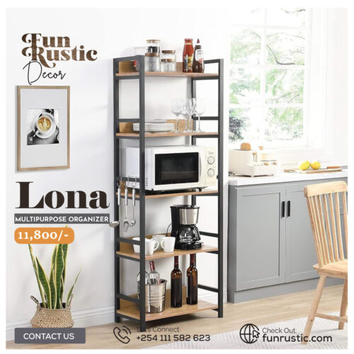 Lona, Multipurpose Storage Organizer Rack. Metallic & Wood Stand, 166 x 60 x 39 cm