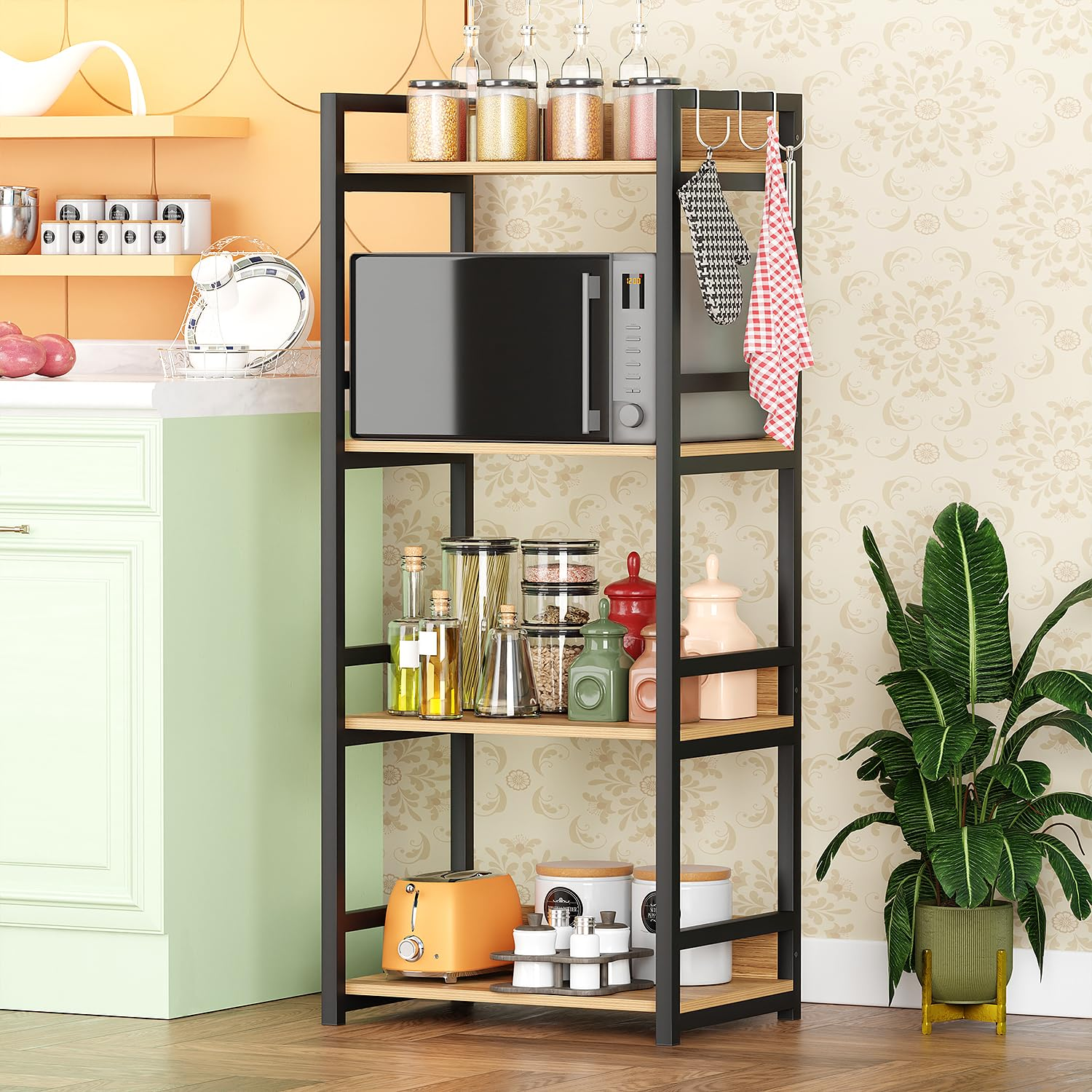 Jaza 4-Tier Multipurpose Storage Rack – Heavy-Duty Metal & Wood Shelf Organizer for Kitchen, Bedroom, Office, Bathroom – 130x60x39 cm)